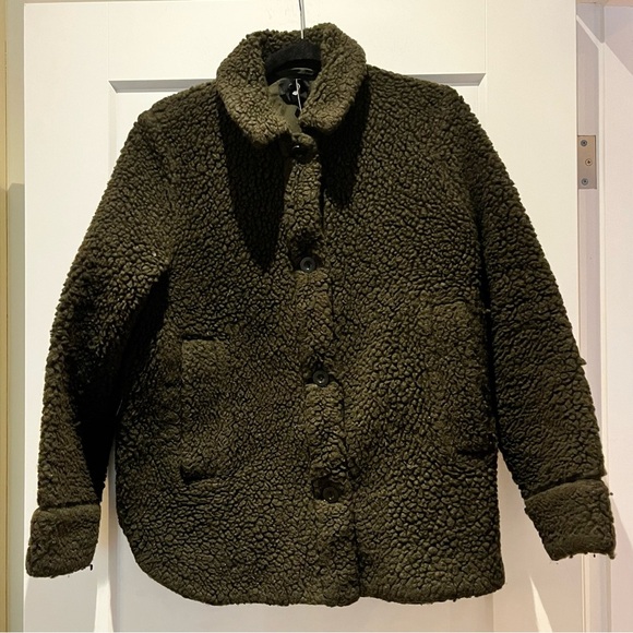 COS Green Wool Blend Oversized Relaxed Fit Teddy Jacket - Picture 3 of 8